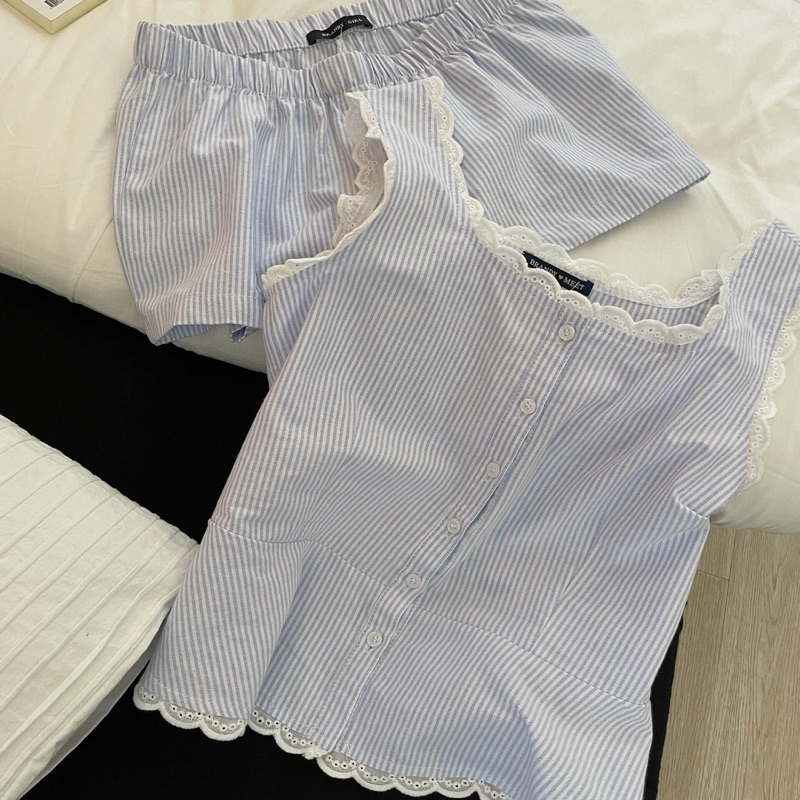 [SẴN]SET bộ đồ mặc ở nhà nữ tính tiểu thư chất liệu cotton thấm hút mùa hè cực thoải mái(có ảnh thật) | BigBuy360 - bigbuy360.vn