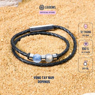 Vòng Tay Nam 2 Viên Đá Tự Nhiên 8Ly Liugems Dominus Dây Da Và Thép Không Gỉ Unisex Phong Cách VTDD02