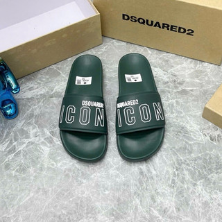 Dép lê nam quai ngang Dsq2 pha màu rêu khắc viền chữ icon nổi đế vân d2 monogram