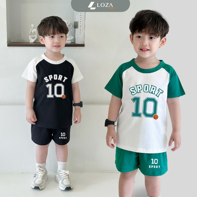 Bộ quần áo bé trai mùa hè in số10 SPORT - Bộ cộc tay bé nam cân nặng 15-40kg - Loza Kids BD033