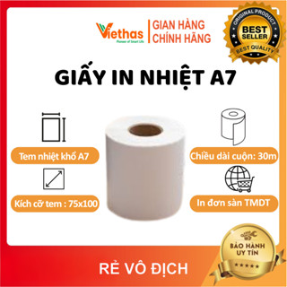 VIETHAS - Giấy in nhiệt decal A7 75x100mm in đơn TMĐT, tem, mã vạch, phiếu gửi hàng, decal cho máy in tem nhiệt Khổ K80