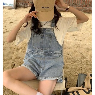 Quần yếm jeans kaki ngắn dáng rộng, quần yếm nữ phong cách 2 màu xanh và đen