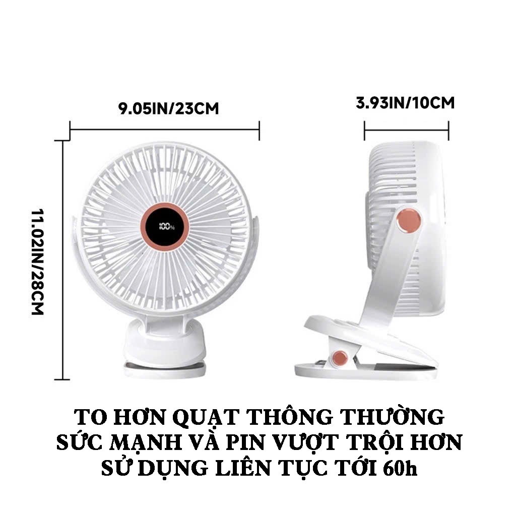 [25000mMAH] Quạt Tích Điện Kẹp LOẠI TO Q28 - JH-022, Hiện thị %pin, Lồng quạt 20cm - BẢO HÀNH 24 THÁNG | BigBuy360 - bigbuy360.vn