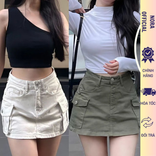  Chân váy kaki túi hộp ngắn Avocado lưng cao dáng chữ A có quần lót bảo hộ bên trong 