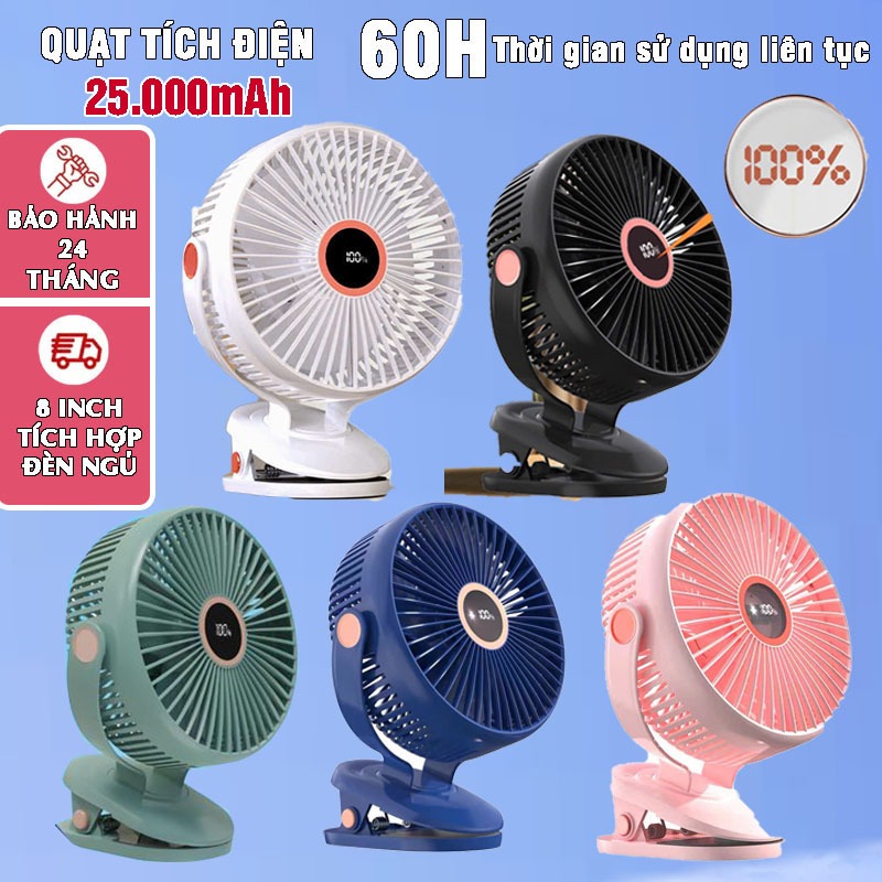 [25000mMAH] Quạt Tích Điện Kẹp LOẠI TO Q28 - JH-022, Hiện thị %pin, Lồng quạt 20cm - BẢO HÀNH 24 THÁNG | BigBuy360 - bigbuy360.vn