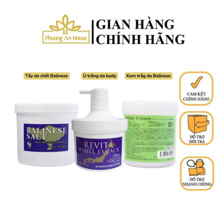 Tẩy da chết tảo tươi muối biển Balinese, Ủ trắng da body Revita White EX Pack, Kem trắng da Balinese