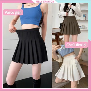 Chân váy tennis xếp ly ngắn chữ A có túi lưng cao chất Umi cao cấp co giãn có bigsize màu đen trắng nâu trẻ trung CV73