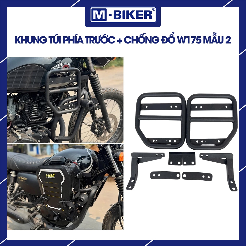 Khung treo túi hông bình xăng W175 gắn cùng với khung chống đổ có gù cho Kawasaki W175