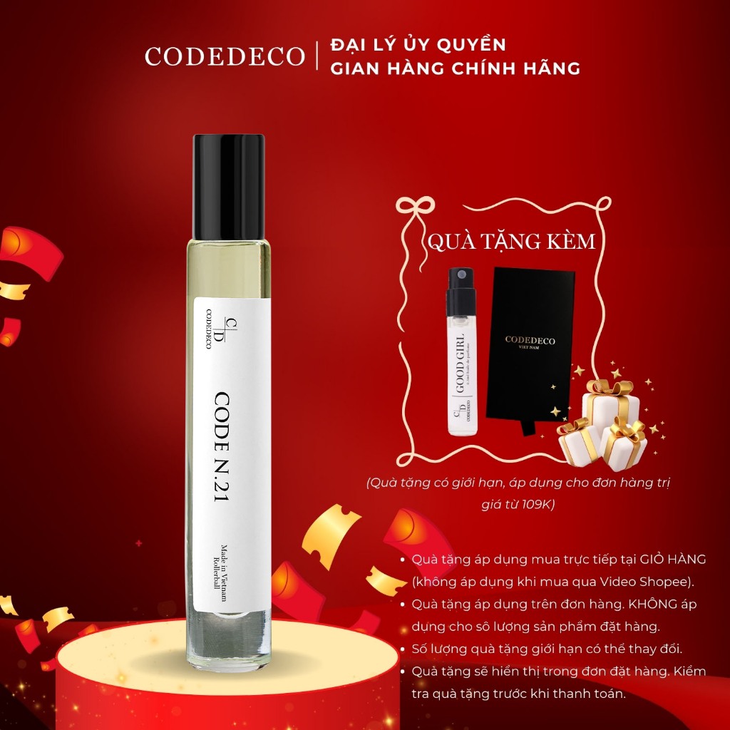Tinh dầu nước hoa nam CODEDECO CODE N.21 dạng lăn 10ml