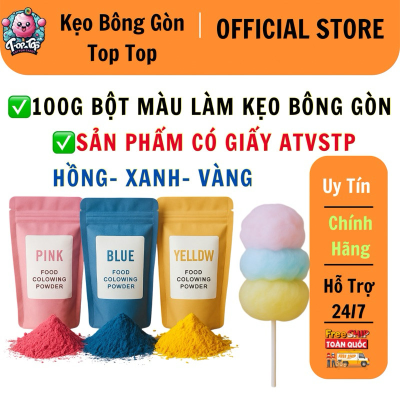 Bột màu làm kẹo bông gòn- Bột màu pha làm đường màu.