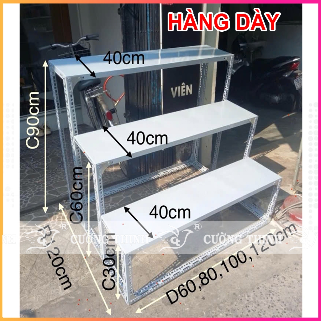 Kệ sắt v lỗ, Kệ bậc thang, 3 tầng, 4 tầng, kệ trưng bày sản phẩm