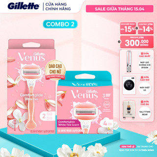 Combo Dao Cạo Nữ GILLETTE Venus Hộp 1 Cán 2 Lưỡi Và Lưỡi Dao Venus Hương Hoa Trà Trắng Hộp 4 Lưỡi