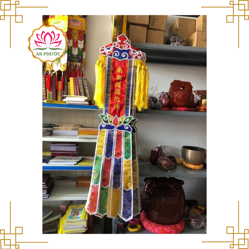 Phan Treo Ngũ Sắc Cúng Phật – Tràng Phan Treo Cầu An, Cầu Siêu – Đủ Size 60cm–1m5