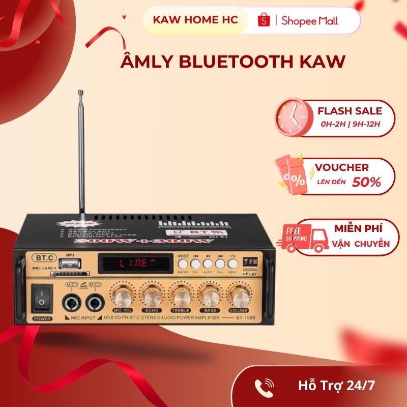 Ampli Mini Loa Amly Bluetooth KAW  300W Cao Cấp Loại Tốt Amply Hát Karaoke Gia Đình Xe Ô Tô