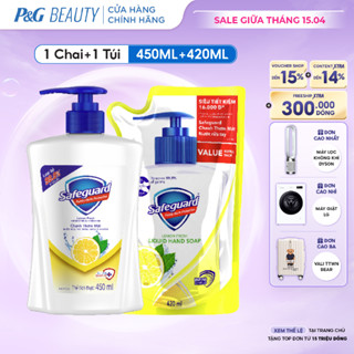 Combo 2 Nước Rửa Tay SAFEGUARD Sạch 99,9% Vi Khuẩn & Dịu Nhẹ Cho Da Chanh Tươi Mát - Chai 450ML & Túi 420ML