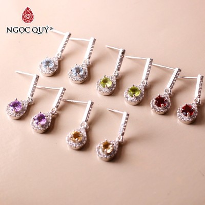 Bông tai treo đính đá thiên nhiên - Ngọc Quý