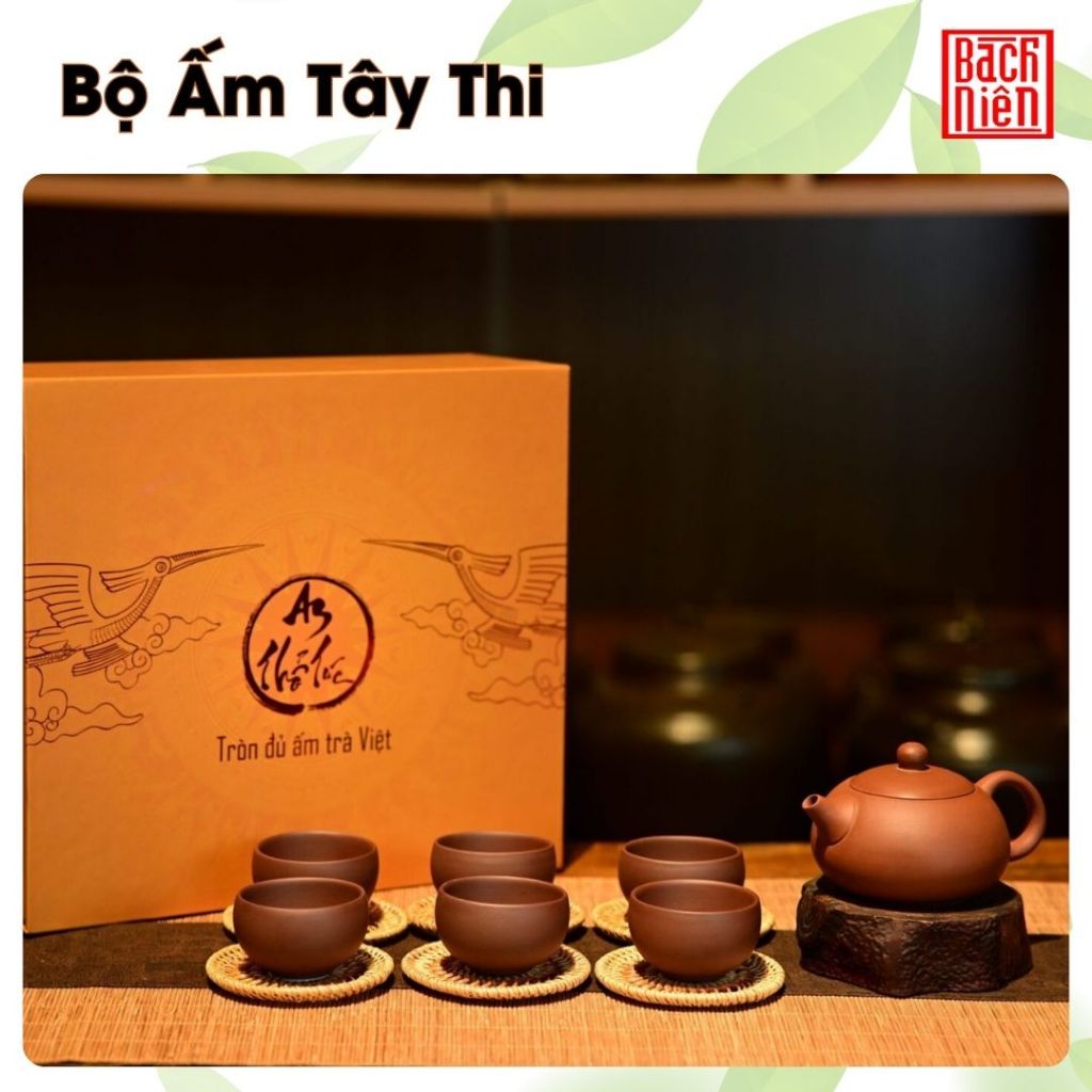 Bộ ấm chén trà An Thổ Túc đất nguyên khoáng, Tây Thi - Thủy Bình - Đức Chung 1 ấm 6 chén - Ecofarm