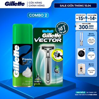 Combo Dao Cạo Râu GILLETTE Vector 1UP Hộp 1 Cán 1 Lưỡi Và Bọt Cạo Râu Gillette Hương Chanh Chai 175g