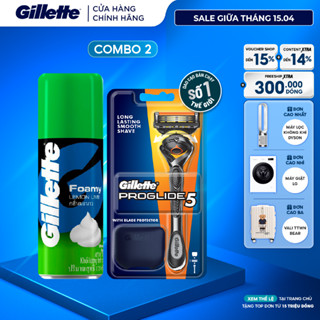 Combo Dao Cạo Râu GILLETTE Fusion Proglide Manual 1UP Hộp 1 Cán 1 Lưỡi Và Bọt Cạo Râu Gillette Hương Chanh Chai 175g