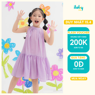 Váy cổ yếm bé gái ILABY gập ly trước chất liệu đũi xốp mềm cho bé 10-35kg [1498]