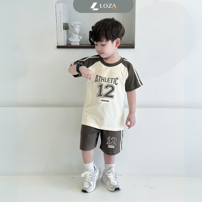 Bộ quần áo thun trẻ em TB19 bé trai in chữ số 12 từ 15-40kg chất cotton Loza G0308