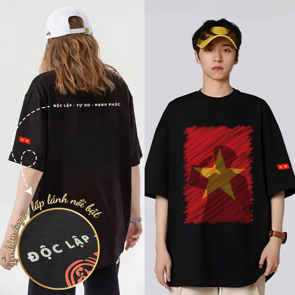 [HỎA TỐC HN] Áo Cờ Đỏ Sao Vàng Kim Tuyến Độc Lập Tự Do Unisex Trend Áo 2/9 Cờ Việt Nam Vải Cotton