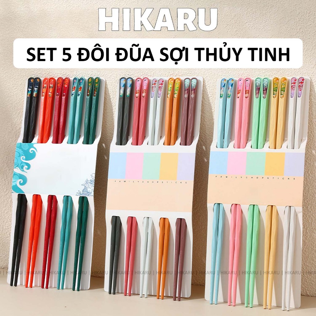 [Set 5 Đôi] Đũa Sợi Thuỷ Tinh Cao Cấp HIKARU Phủ Lớp Ion Bạc Chống Khuẩn Chống Biến Dạng DT241101401