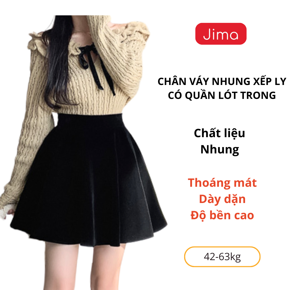 Chân váy nhung JIMA váy xếp ly ngắn có quần lót trong giữ form nhung mịn Hàn Quốc 4030