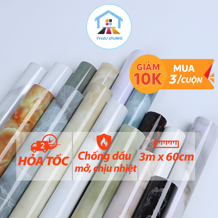 Decal dán bếp chống dầu mỡ 3Mét x 60cm VÂN ĐÁ TRÁNG NHÔM chịu nhiệt, chống nước, dán bàn , nhà tắm