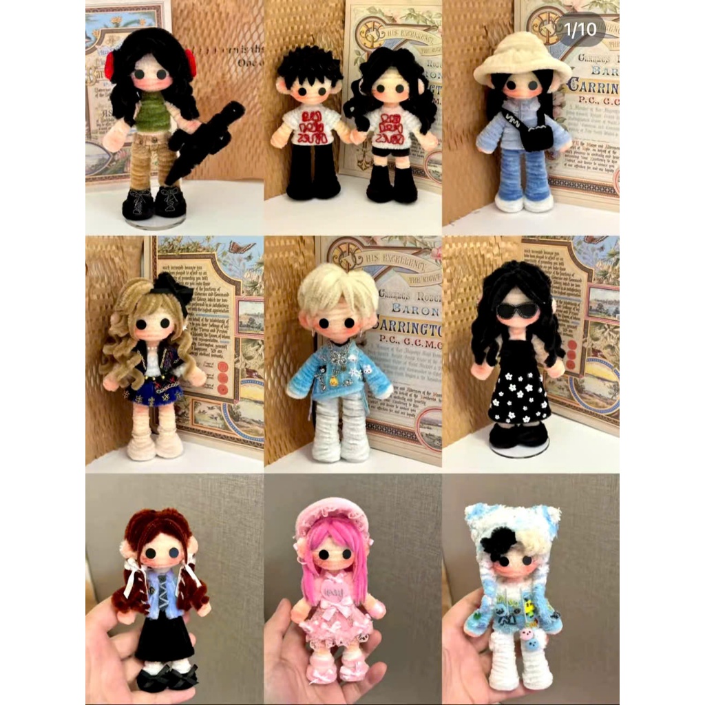 Búp bê handmade, móc khóa búp bê kẽm nhung làm theo ảnh, theo yêu cầu- doll diy, doll handmade