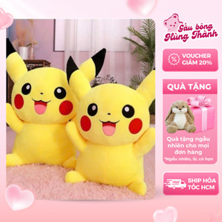 (HCM - TẶNG KHĂN ƯỚT) Gấu Bông Pikachu 20CM - Thú Nhồi Bông Picachu Trang Trí Đầu Xe Ôtô Xe Tải