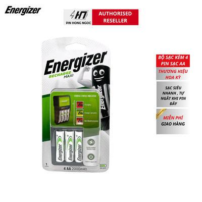 Bộ Sạc Nhanh Tự Ngắt Energizer Kèm 4 Pin AA 2000mah CHVCM4 - Hàng Chính Hãng