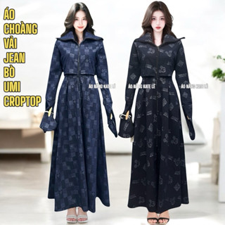 ÁO choàng dài 2 LỚP thân trên VẢI JEAN BÒ UMI váy không xẻ sau chống nắng tia uv cao cấp dày(Thân 2 lớp+tay 1+váy 1 lớp)
