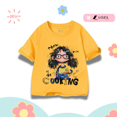 Áo phông in hình bé gái Cooking hot trend 2026 cho bé gái cân nặng 15-40kg - Áo thun bé nữ Loza Kids AT3128
