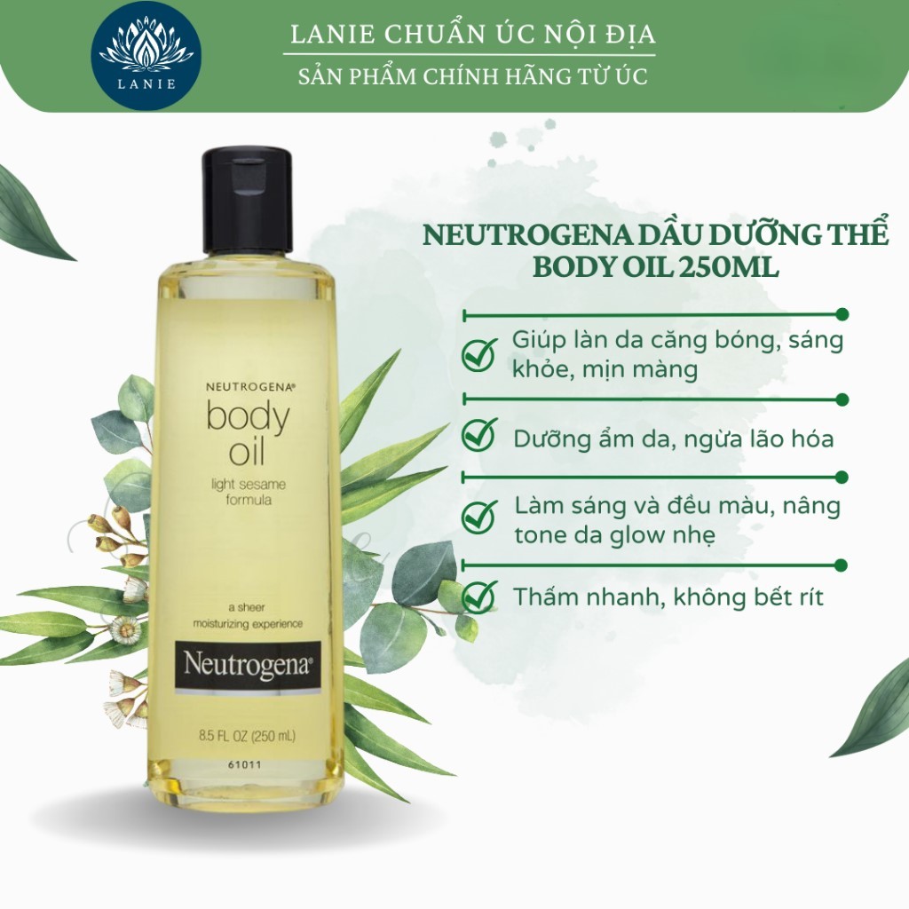 (7/2027) Dầu dưỡng thể Neutrogena Body Oil Light 250ml chính hãng Úc