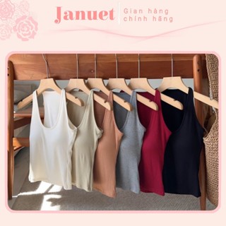 Áo Ba Lỗ Nữ Cổ Yếm JANUET Thun Gân Kèm Sẵn Mút Ngực (Hàng Loại 1) Dáng Croptop Trẻ Trung ABJA17