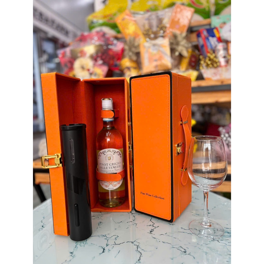 Hộp Đựng Rượu Vang Da Đơn Quai Xách Nằm Ngang Thiết Kế Phối Viền Sang Trọng Epvina Box