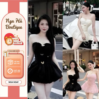 ĐẦM CÚP NHÚN EO KÈM TẦNG BƯỚM DÁNG BỒNG XOÈ