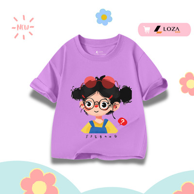 Áo thun in hình bé gái đeo kính hot trend 2026 cho bé gái cân nặng 15-40kg - Áo phông bé nữ Loza Kids AT3131