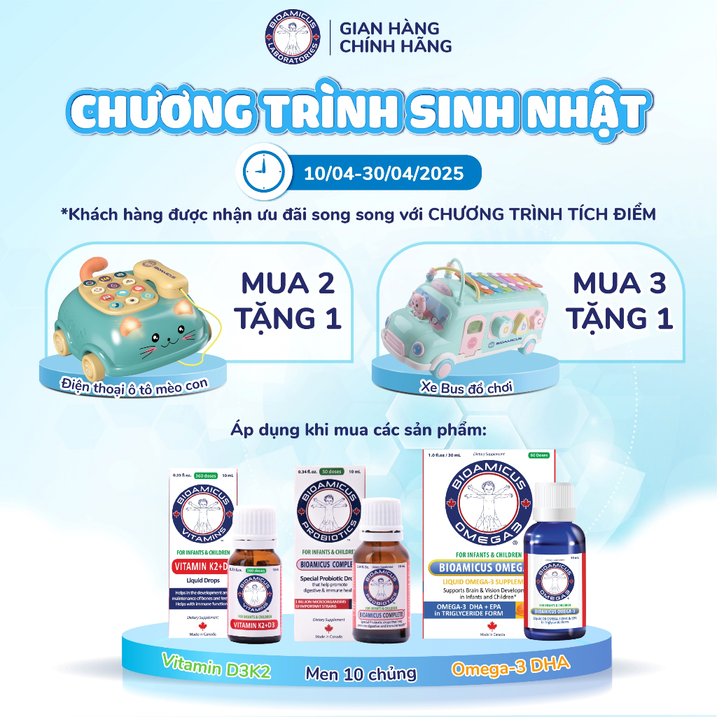 Bộ Đôi Cho Bé - BioAmicus BioAmicus Omega-3 DHA &  Vitamin K2 & D3