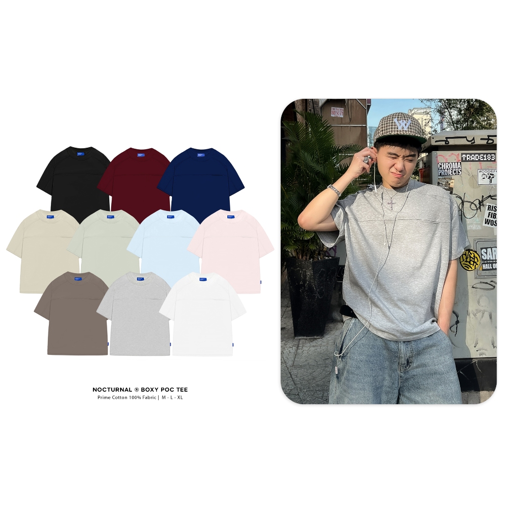 Áo Thun Form Boxy NOCTURNAL Boxy Poc Tee Cotton 100% Thêu Chữ Màu Pastel Nam Nữ Unisex Localbrand | BigBuy360 - bigbuy360.vn