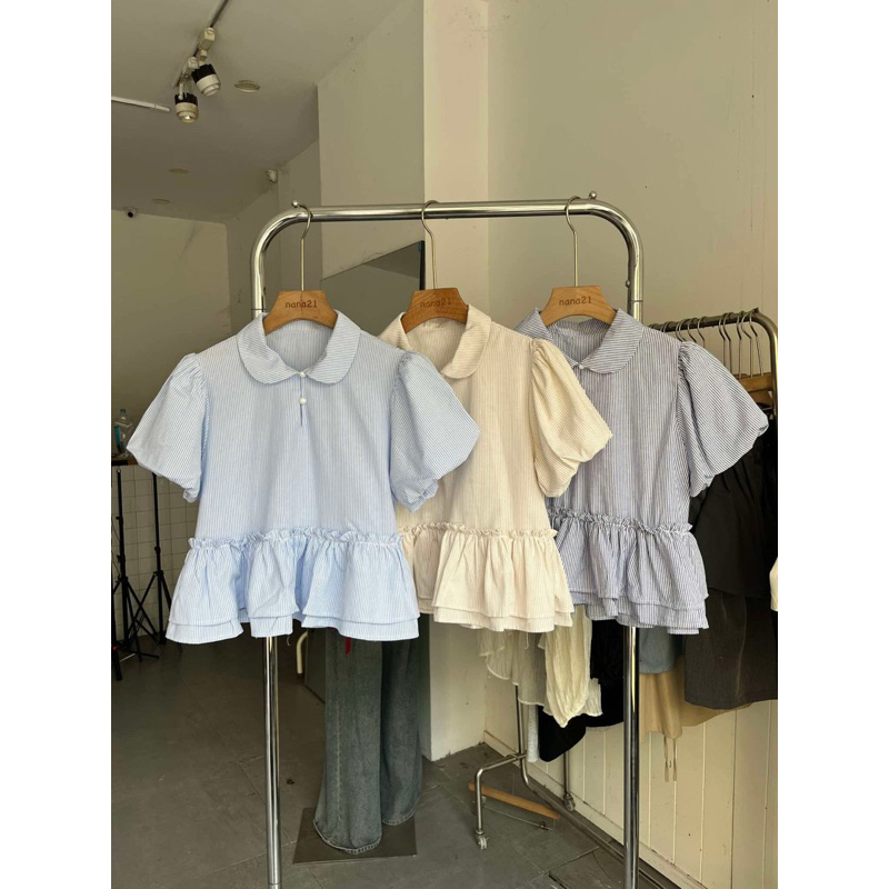 Áo babydoll khuy trai kẻ A2514 Nanastore21 Nữ Woman | BigBuy360 - bigbuy360.vn