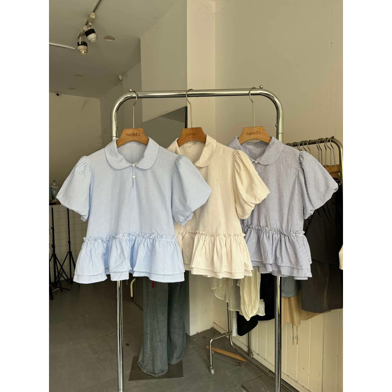 Áo babydoll khuy trai kẻ A2514 Nanastore21 Nữ Woman | BigBuy360 - bigbuy360.vn