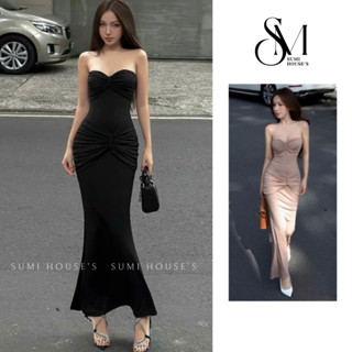  Đầm body cúp ngực dáng dài SUMI HOUSE đầm đuôi cá dáng dài ống nhún nơ xoắn bụng dáng đuôi cá dài tôn dáng 