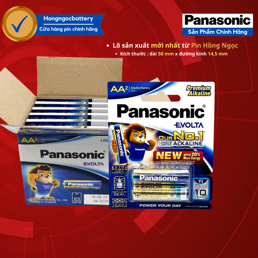 Hộp 12 Đôi Pin AA Panasonic Evolta 1,5V siêu bền LR6EG/2B chính hãng