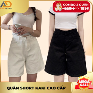  Quần Short Kaki Lửng Ulzzang Quần đùi denim ngố Ống rộng cạp cao Dáng Hàn Quốc  có bigsize   KKN  