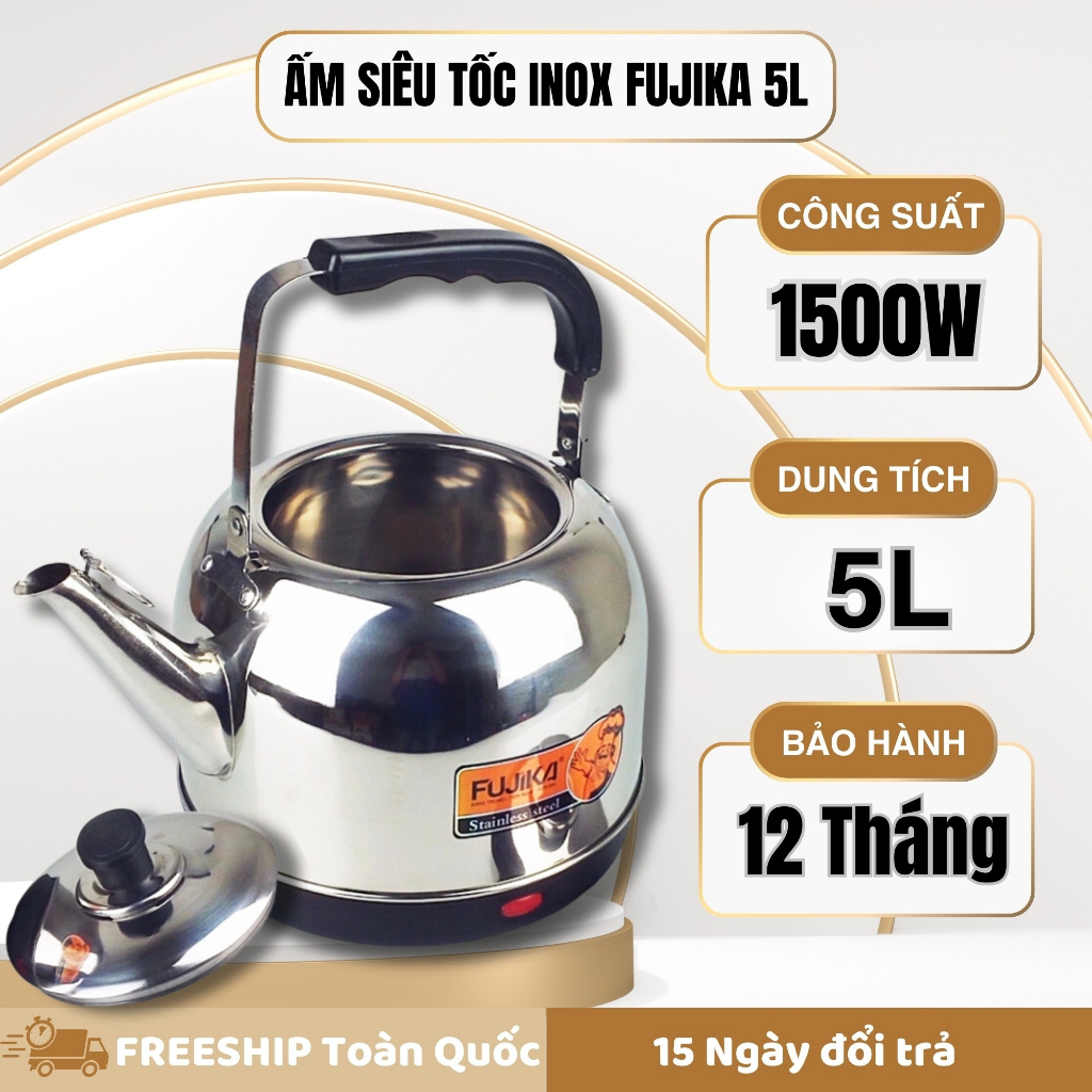 Ấm siêu tốc 5 lít tự ngắt khi sôi, công suất 1500W sôi cực nhanh - Bảo hành chính hãng 12 tháng.