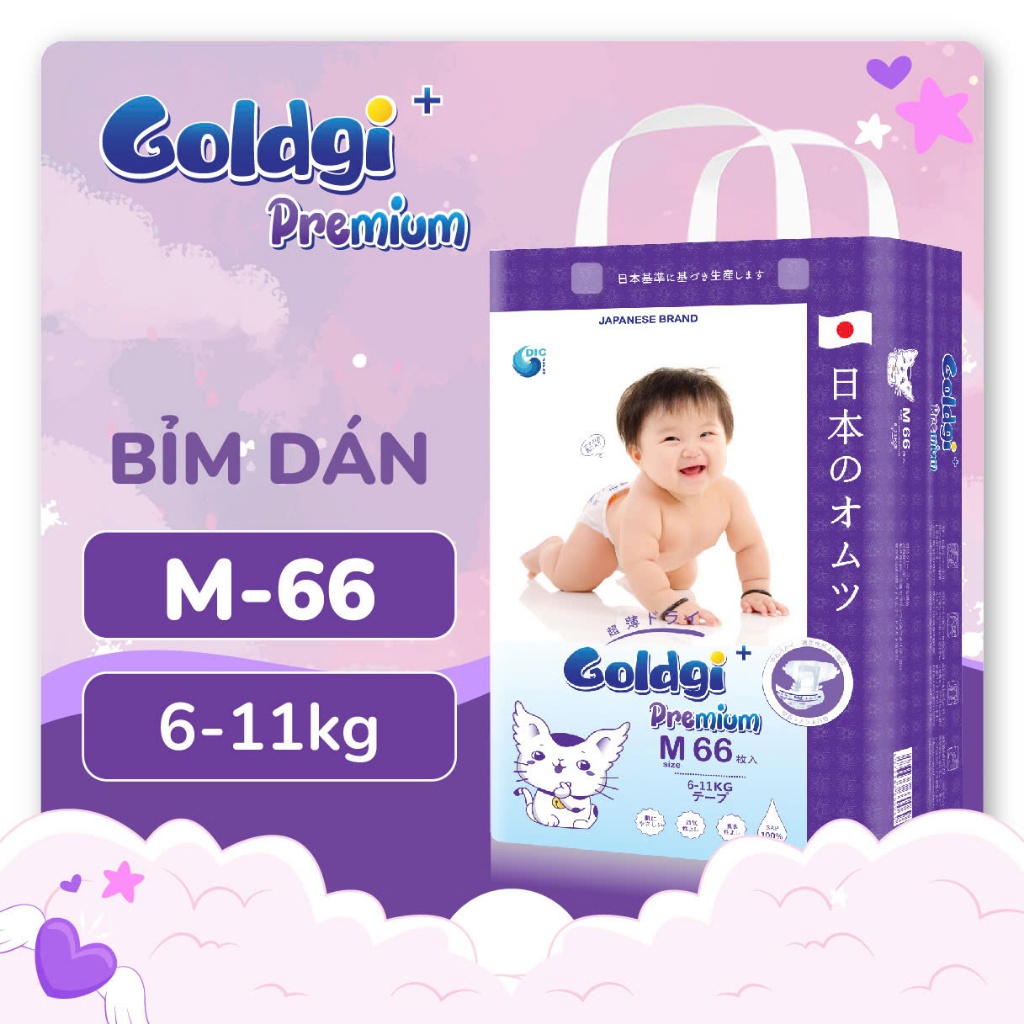 Bỉm nhật Goldgi Premium size M dán mẫu mới 2025