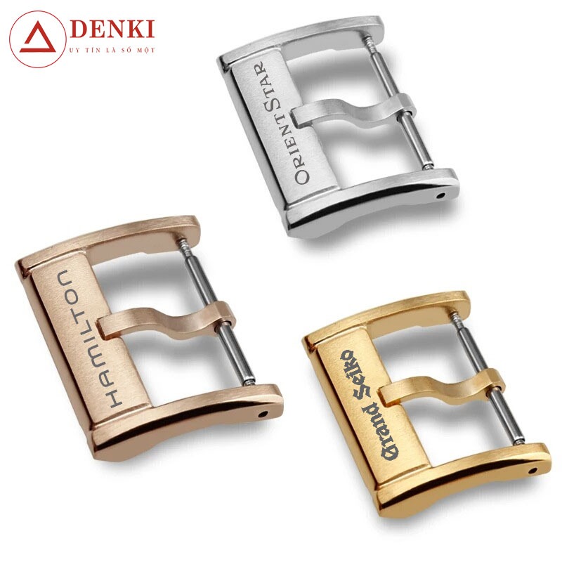 Khóa kim inox đúc dày mạ chân không cho dây da đồng hồ Hamilton Seiko Citizen logo khác inbox