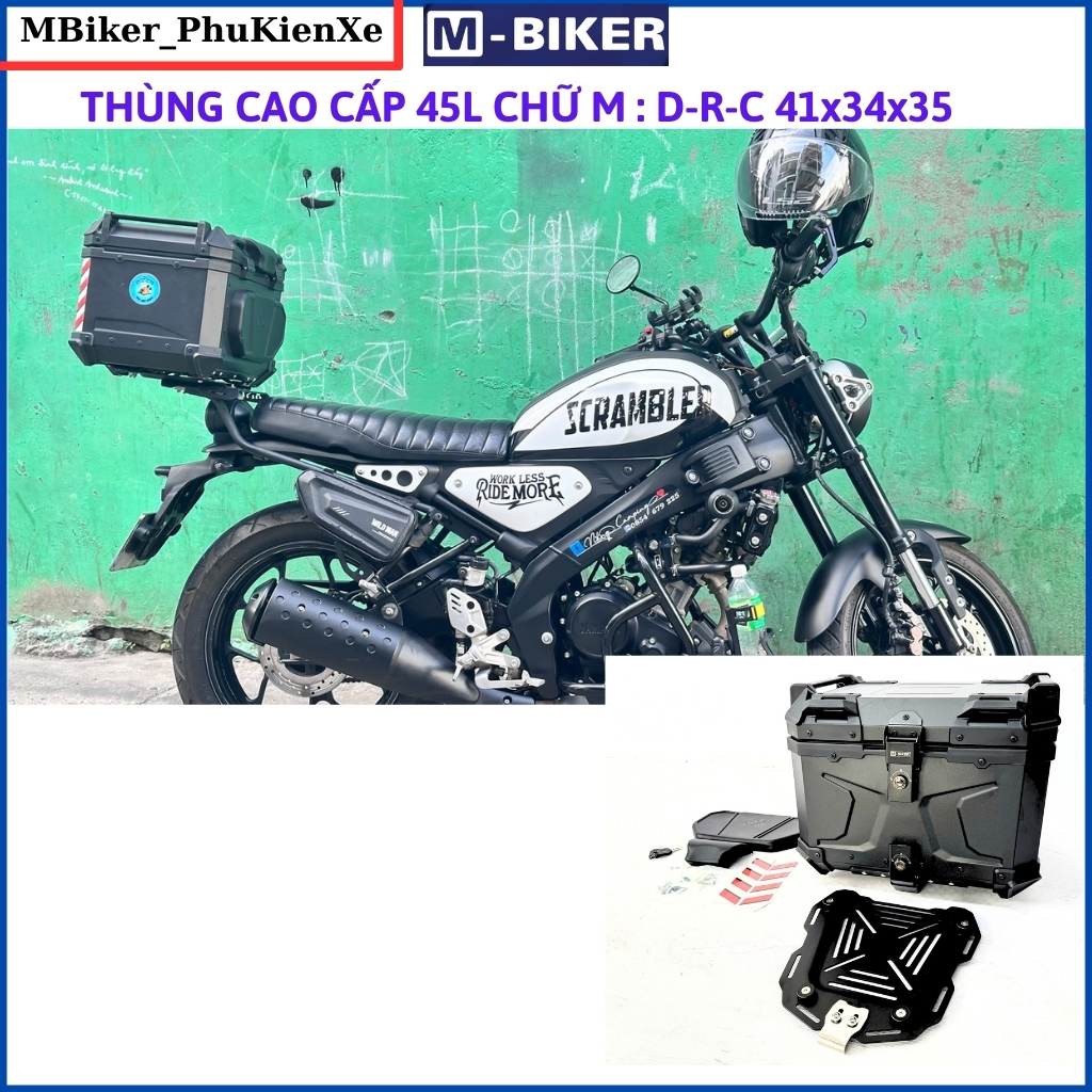 Thùng nhôm Mbiker_ 45L 36L 28L 22L, thùng top nhôm, thùng nhôm gắn xe máy, thùng hông mbiker